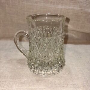 Vintage Indiana Glass Diamond Cut Glass Mug Clear Handle Tea Coffee Drinkware
